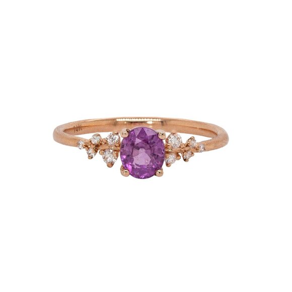 1ct Purple Sapphire Ring in 14K Solid Gold with Natural Diamond Accents - Picture 1 of 8